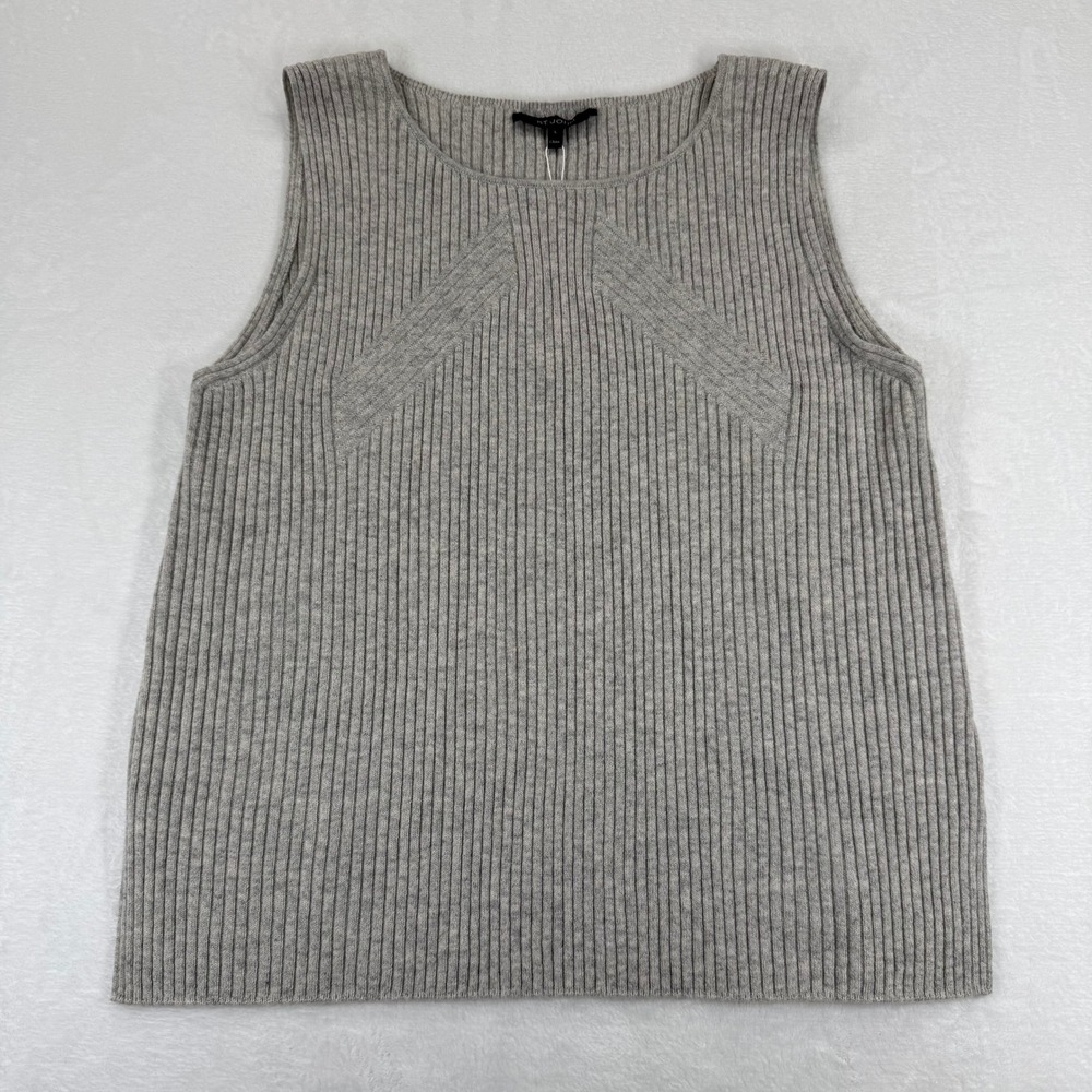 St John Sport Cashmere Gray Ribbed Knit Scoop Neck Sleeveless Shell Tank Top L